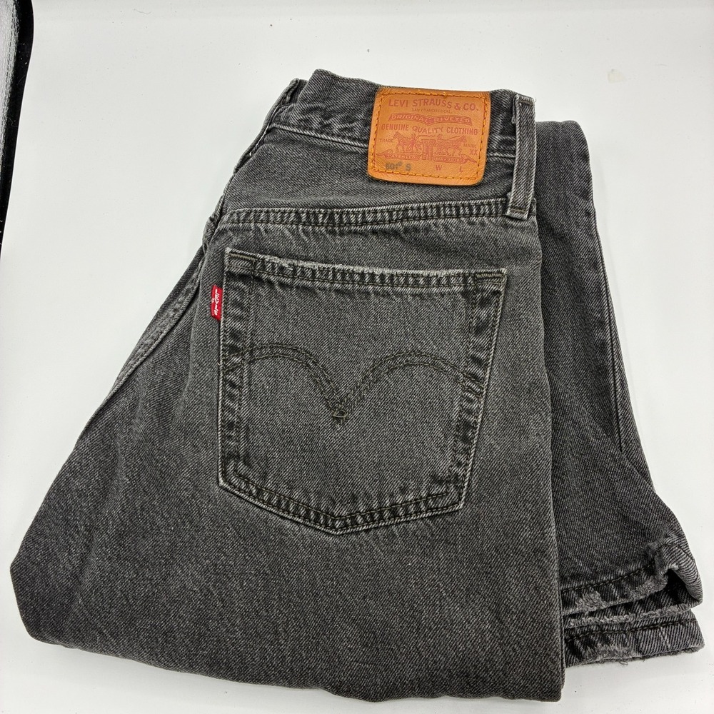Levi's 501 Skinny Jeans Womens 24x30 Black Distressed Button Fly Y2K